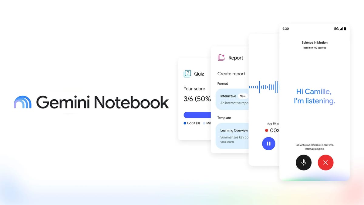 Fotografía que ilustra la noticia: Gemini Notebook añade chat de voz, grabador de audio y vídeos educativos de 60 segundos para el repaso